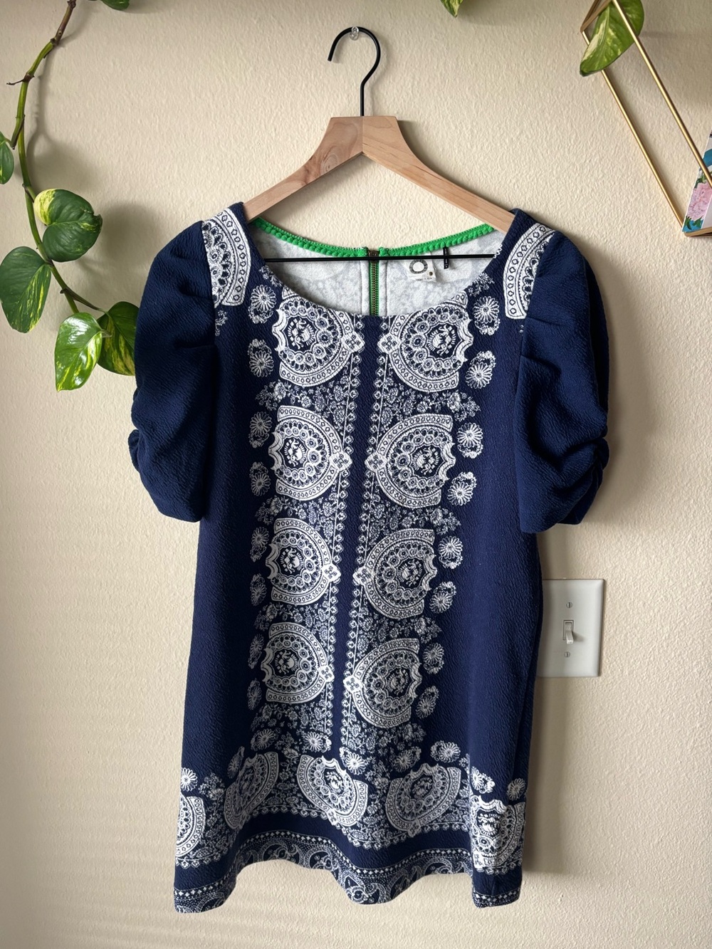 Navy Embroidered Paisley Short Sleeve Tunic